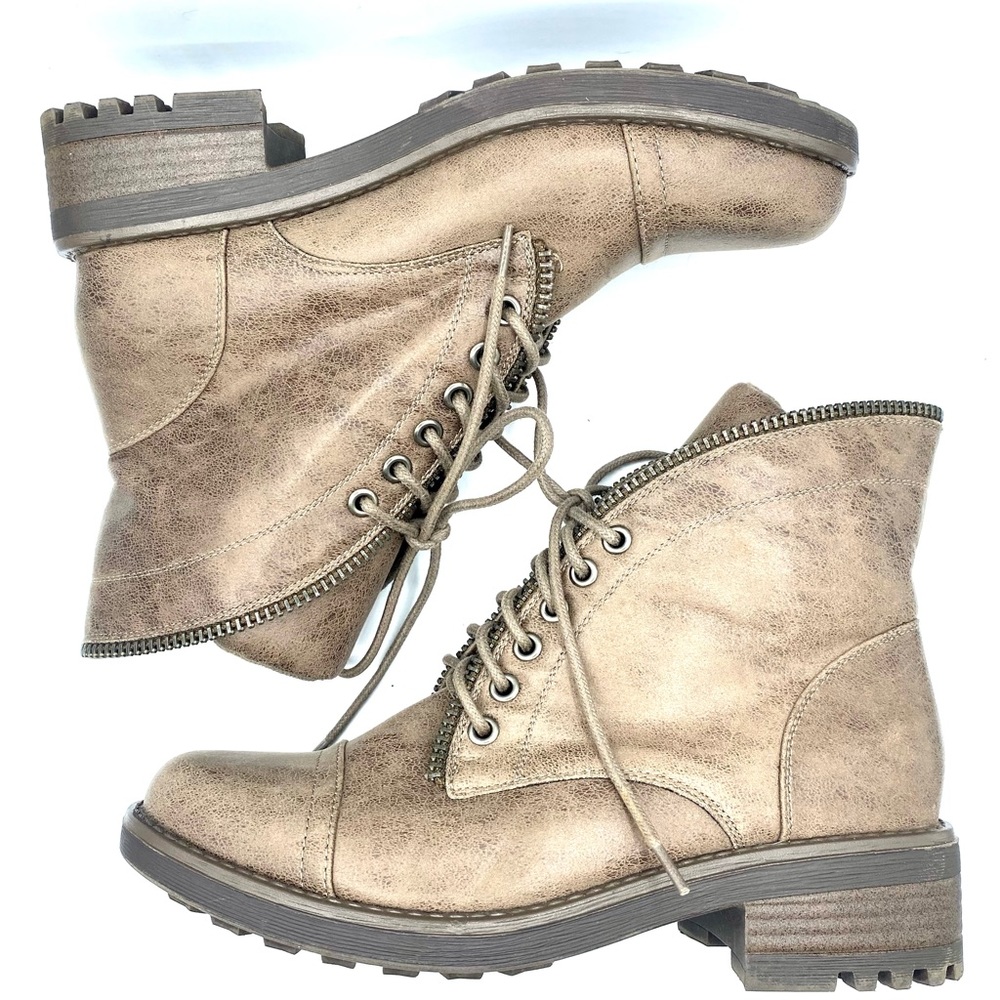 Carlos by Carlos Santana | Taupe Zipper Accent Lace Up Boots